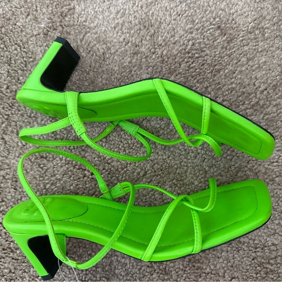 NEW Sandro Paris Strapped Leather Sandals Faye Neon Green Heels - Picture 4 of 9